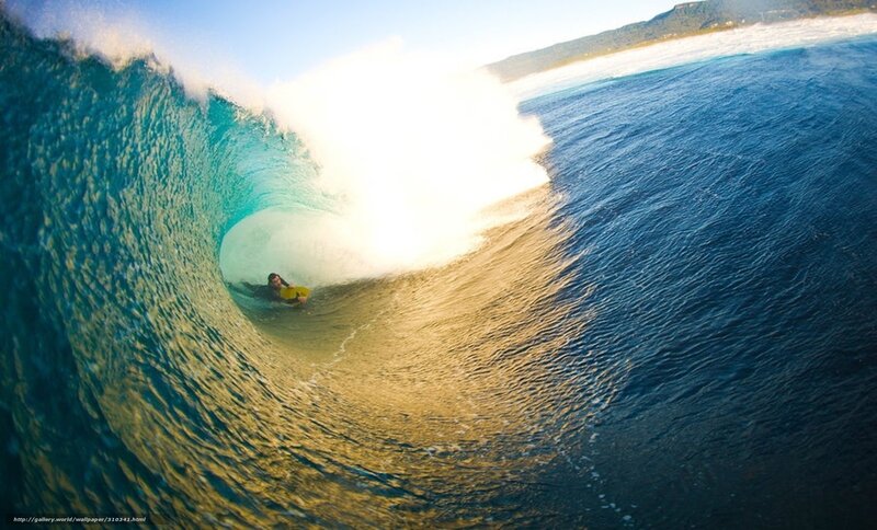 Person on Bodyboard in Wave — Blue, Dramatic