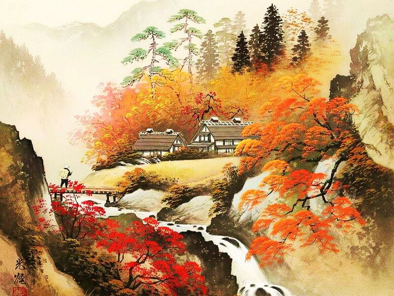 Person on Bridge in Autumn