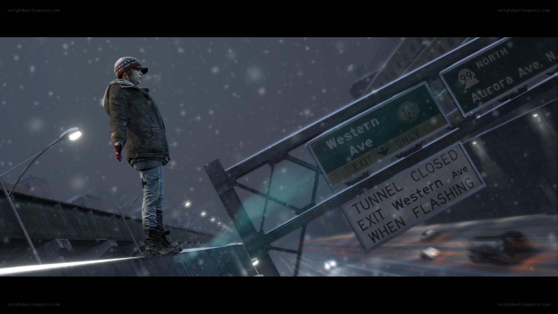 person on bridge in snow