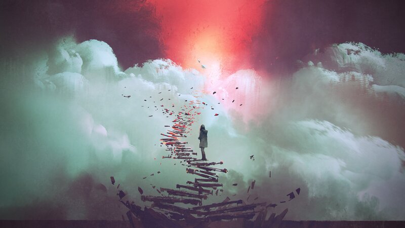 Person on Broken Bridge