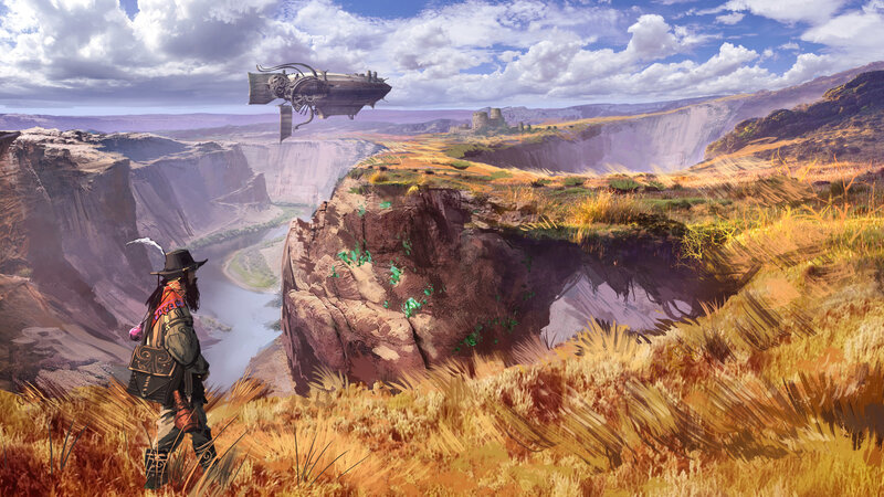 Person on Canyon Ledge — Brown