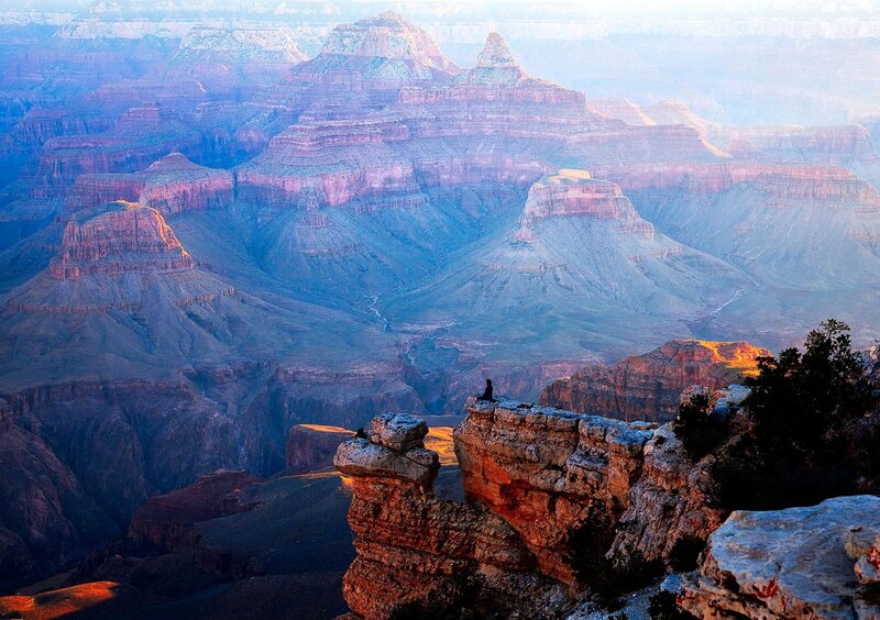 Person on Canyon Ledge — Red
