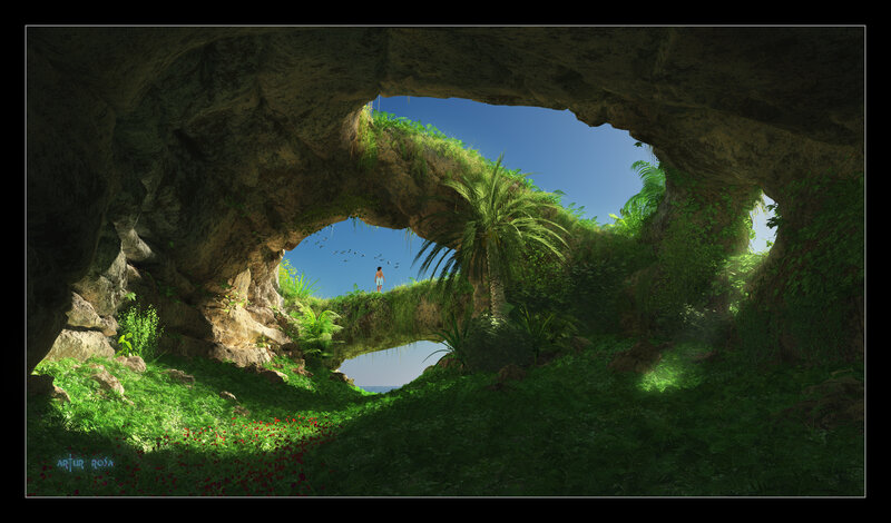 Person on Cave Bridge