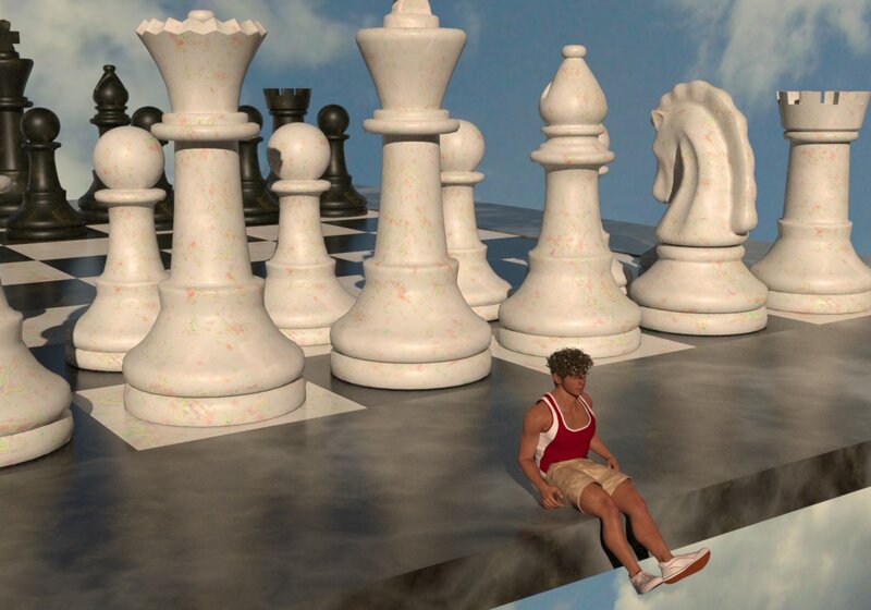 Person on Chessboard Edge