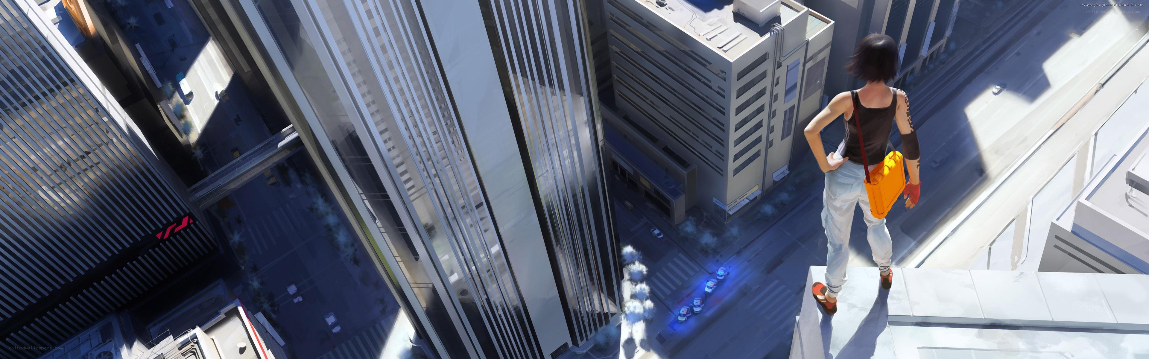 person on city rooftop