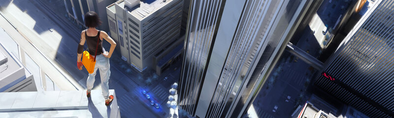 person on city rooftop
