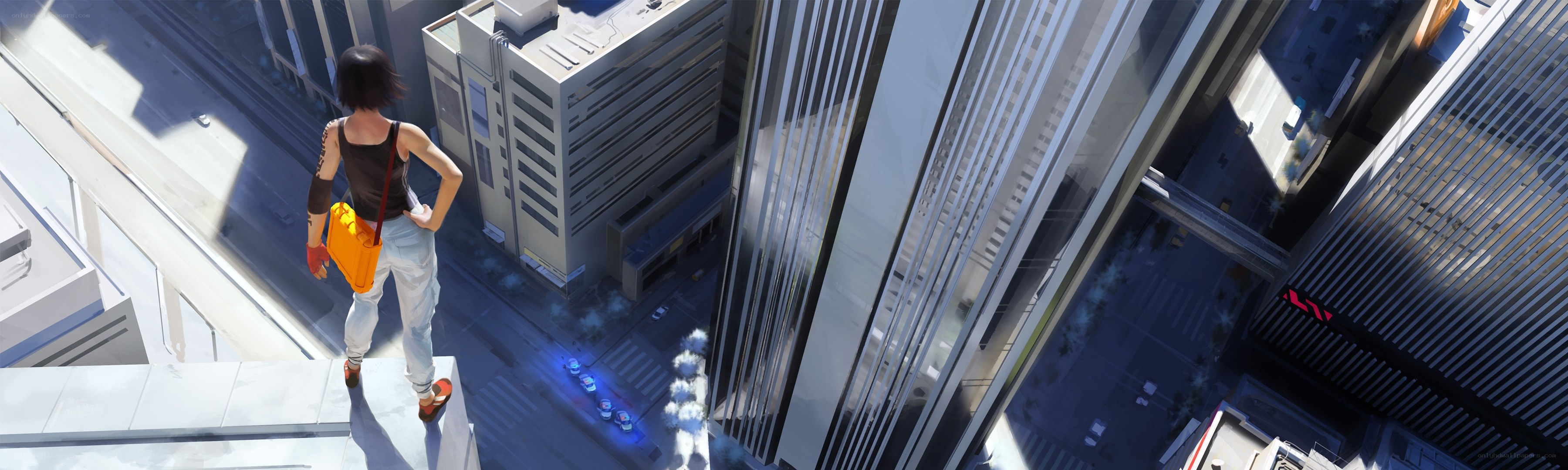 person on city rooftop