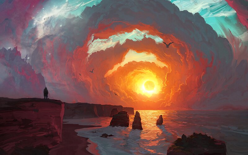 Person on Cliff at Sunset — Orange