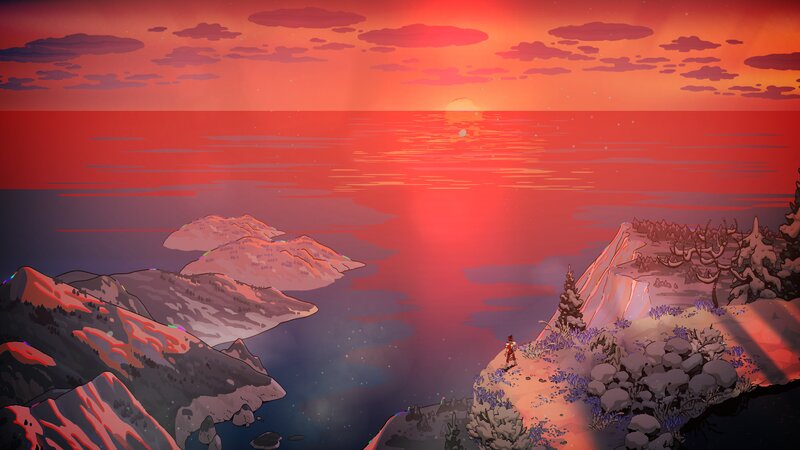 Person on Cliff at Sunset — Red