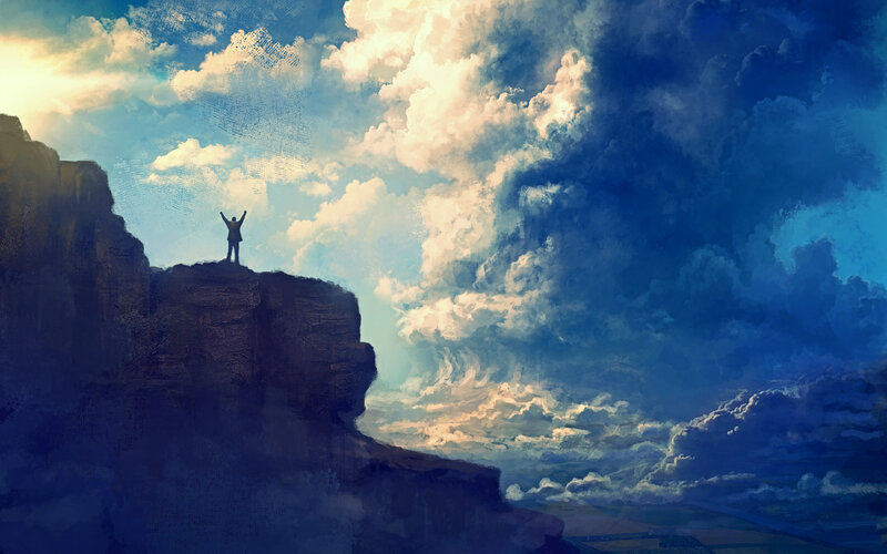 Person on Cliff Edge — Blue, Dramatic, Afternoon, Digital Art