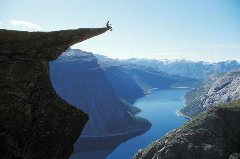 Person on Cliff Edge — Blue, Dramatic, Afternoon