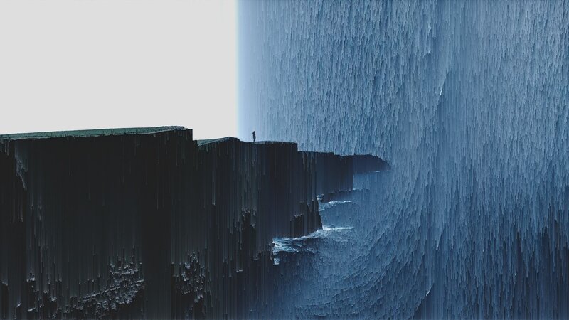 Person on Cliff Edge — Blue, Dramatic, Digital Art