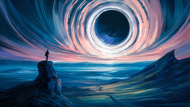 Person on Cliff Edge — Blue, Dramatic, Night, Digital Art