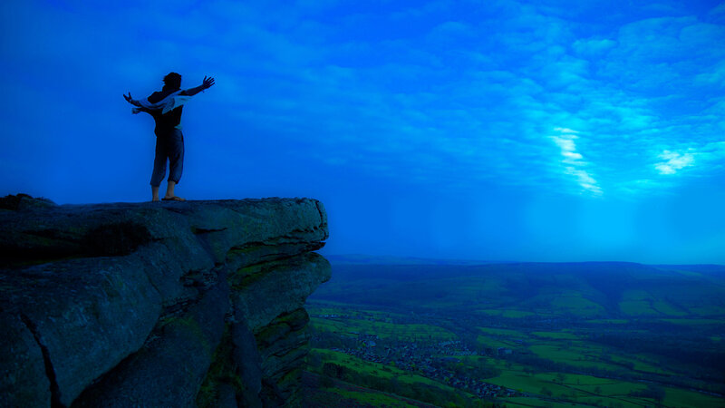Person on Cliff Edge — Blue, Dramatic, Night