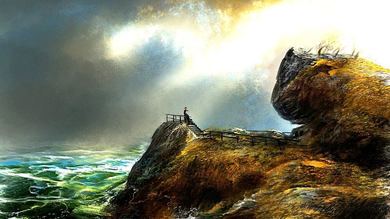 Person on Cliff Edge — Blue, Dramatic, Sunrise
