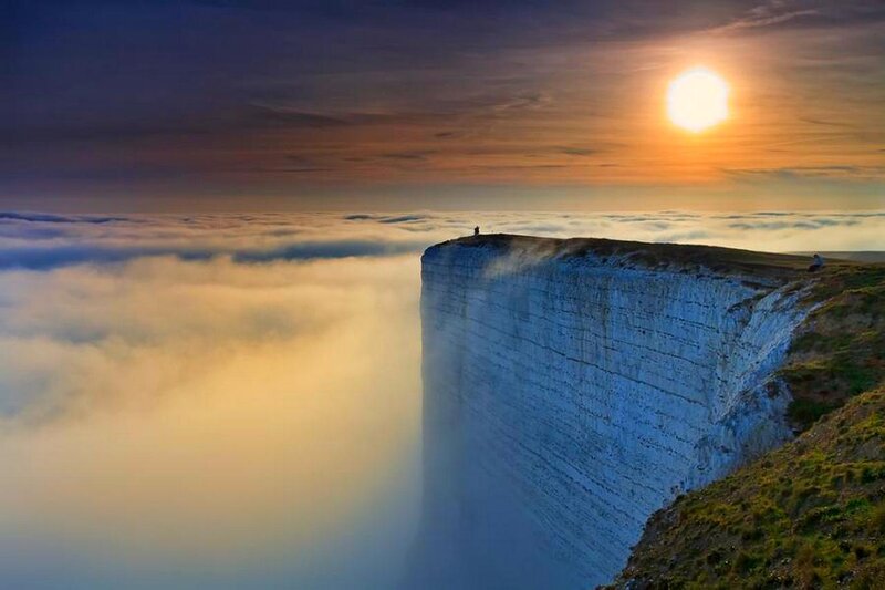 Person on Cliff Edge — Blue, Dramatic, Sunset