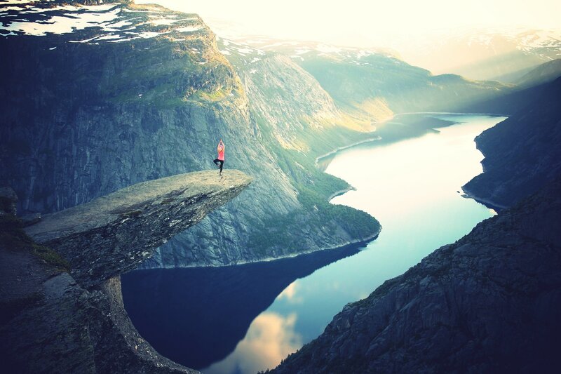 Person on Cliff Edge — Blue, Serene, Morning