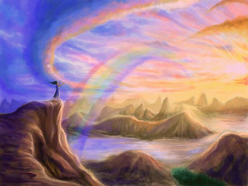 Person on Cliff Edge — Blue, Serene, Sunset