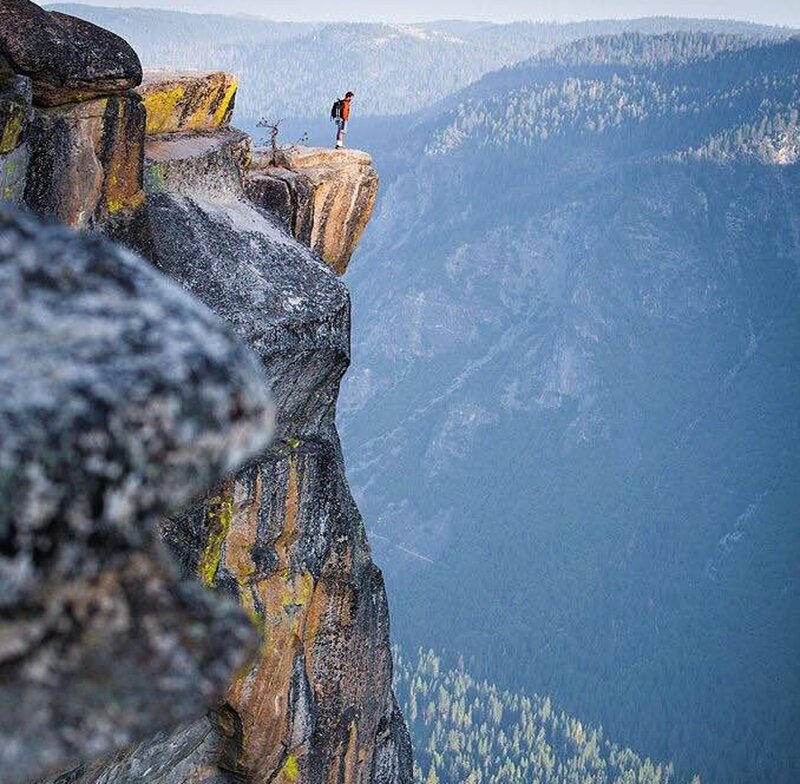 Person on Cliff Edge — Gray, Dramatic, Afternoon, Photograph