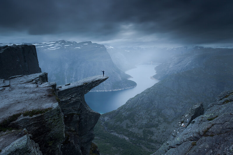 Person on Cliff Edge — Gray, Dramatic, Morning