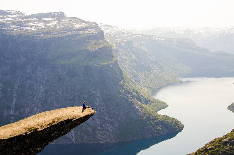 Person on Cliff Edge — Gray, Serene, Afternoon