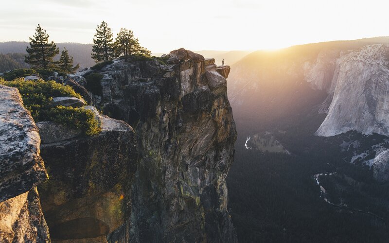 Person on Cliff Edge — Gray, Serene