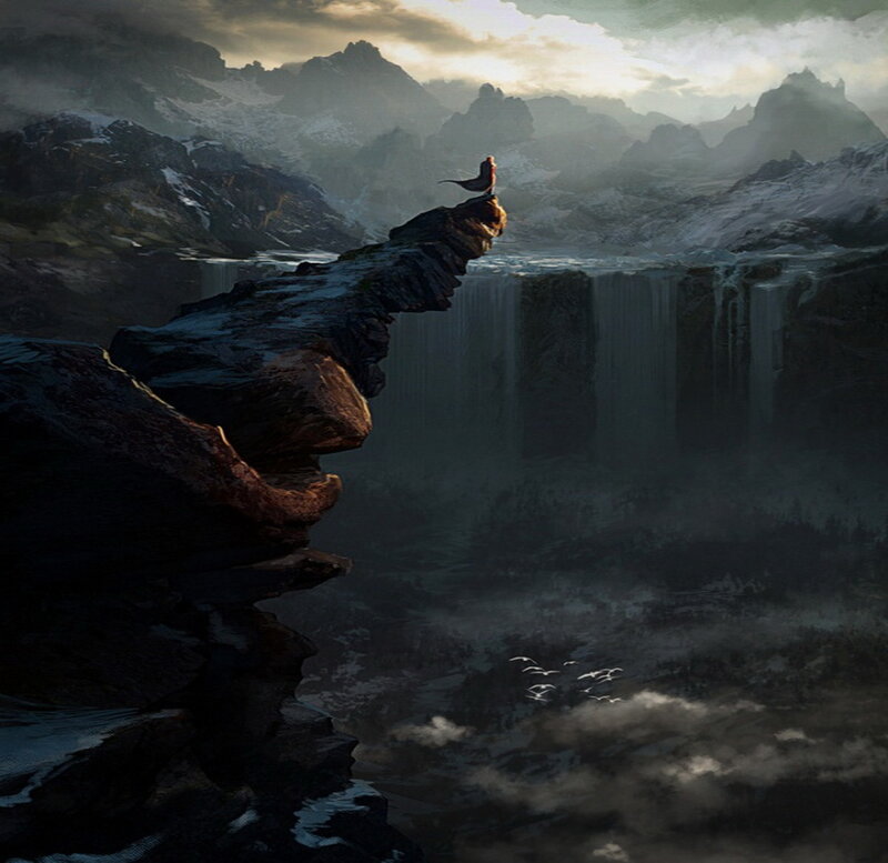 Person on Cliff Edge — Gray