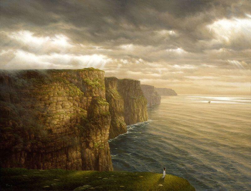 Person on Cliff Edge — Green, Dramatic