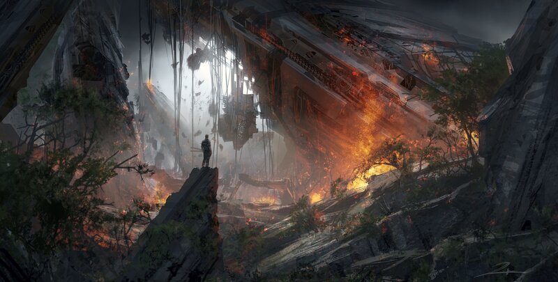 Person on Cliff Edge — Orange, Dramatic, Digital Art
