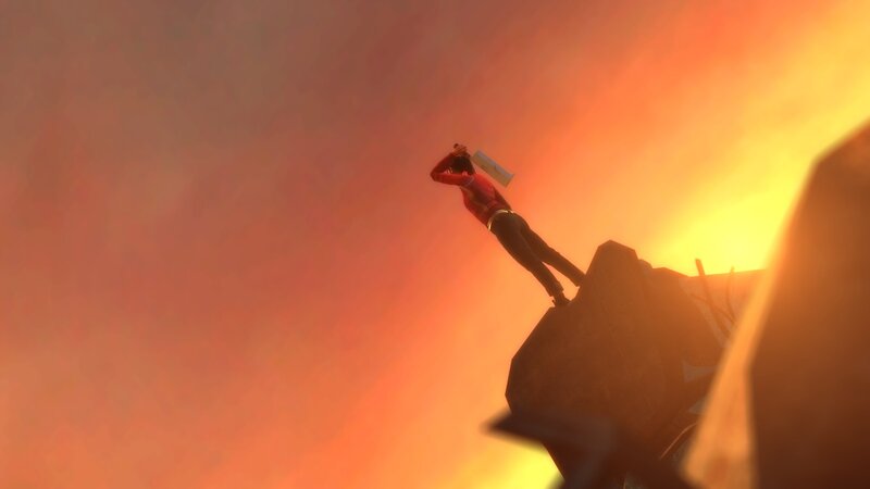 Person on Cliff Edge — Orange, Dramatic, Sunset, 3d Render
