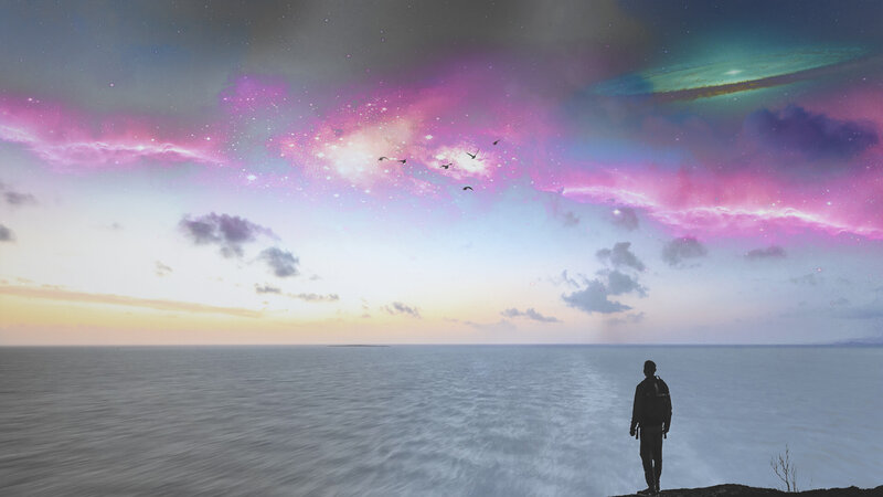 Person on Cliff Edge — Pink
