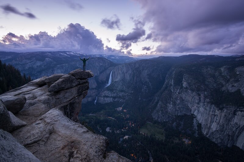 Person on Cliff Edge — Purple, Dramatic, Sunset, Photograph