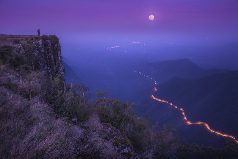 Person on Cliff Edge — Purple, Serene