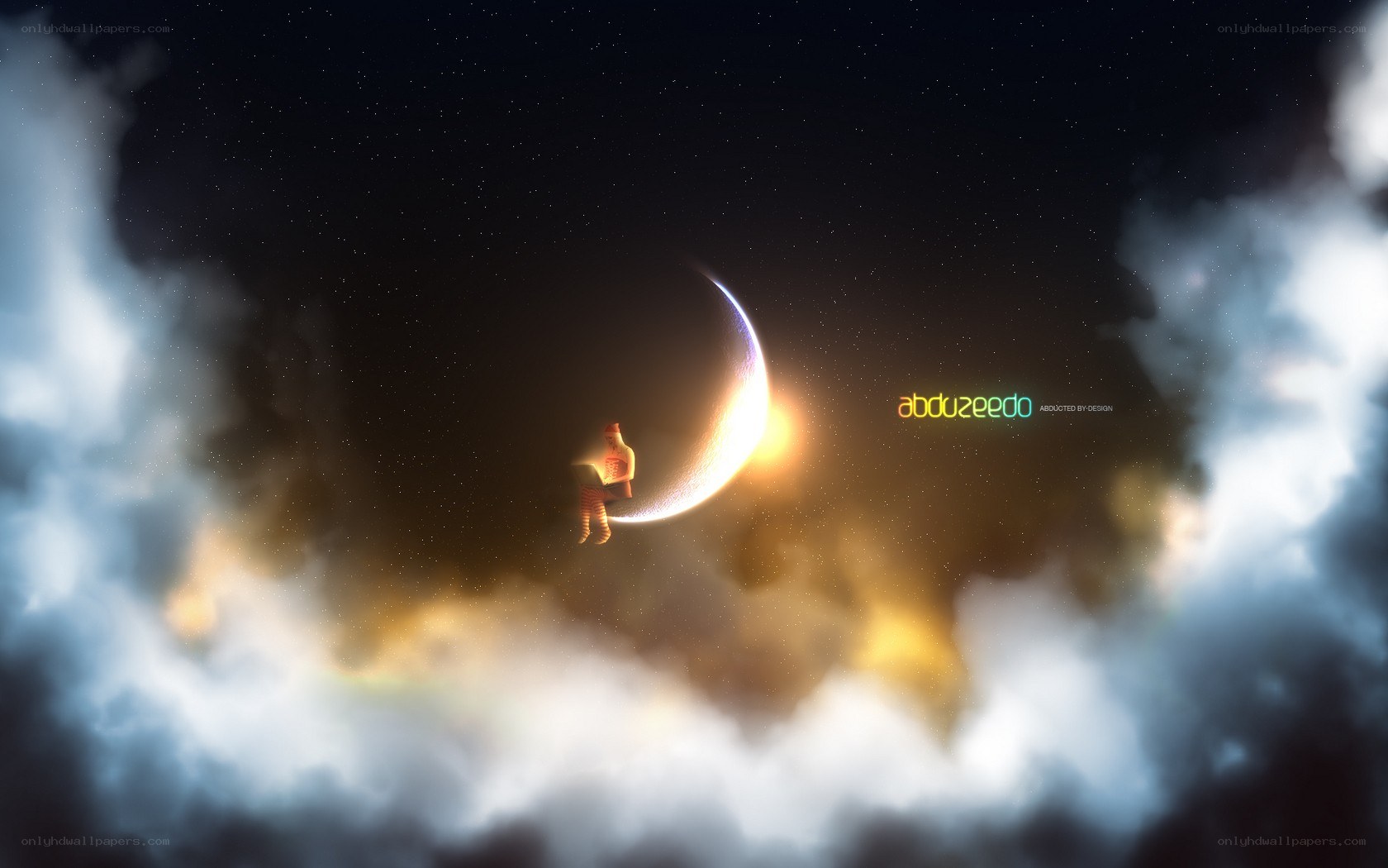 person on crescent moon