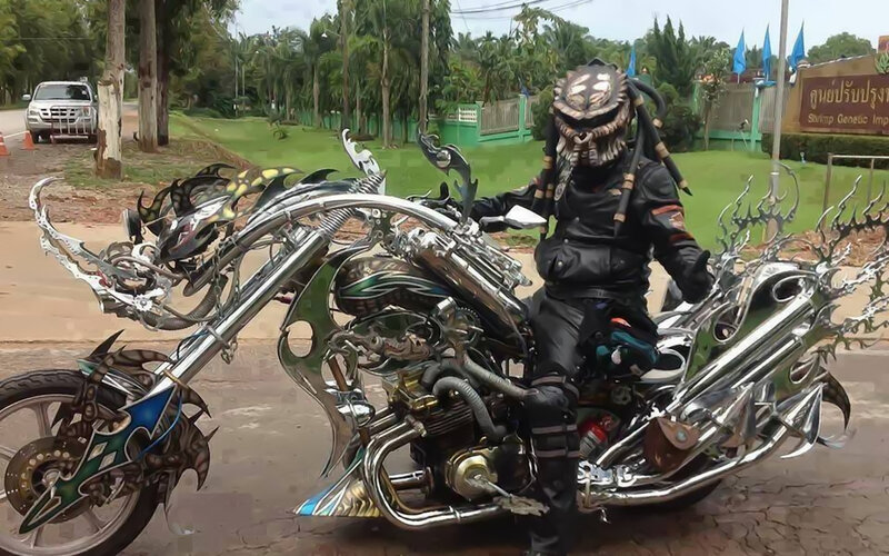 Person on Custom Motorcycle — Black, Dramatic
