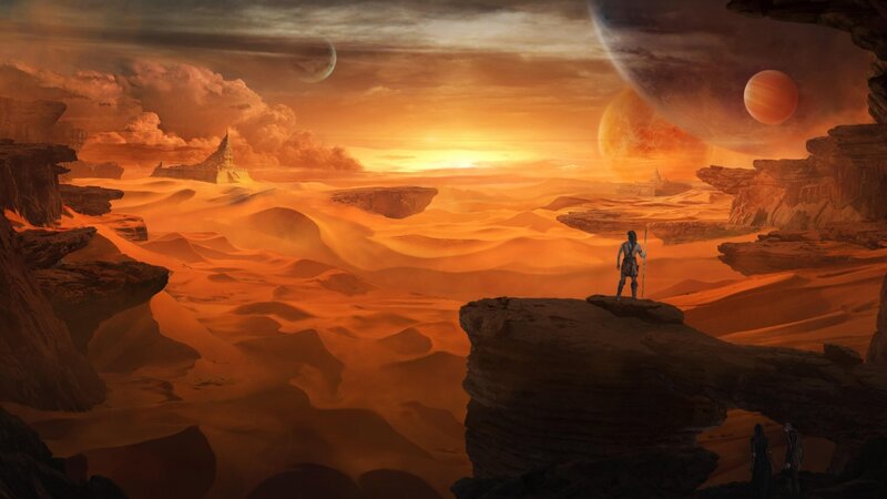 Person on Desert Cliff — Orange, Dramatic, Sunset