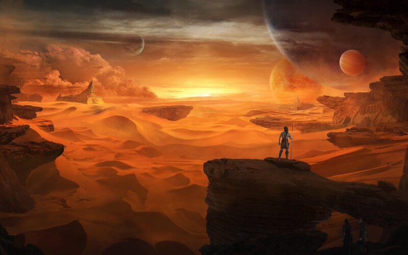 Person on Desert Cliff — Orange