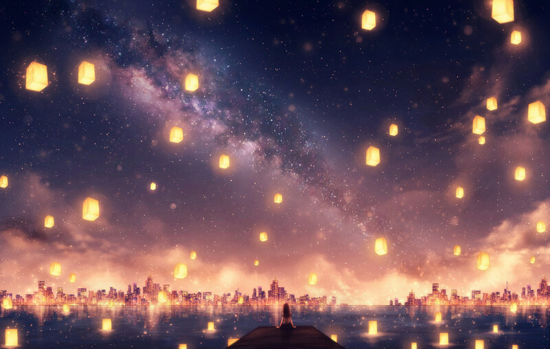 Person on Dock at Night — Purple