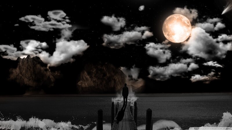 Person on dock at night