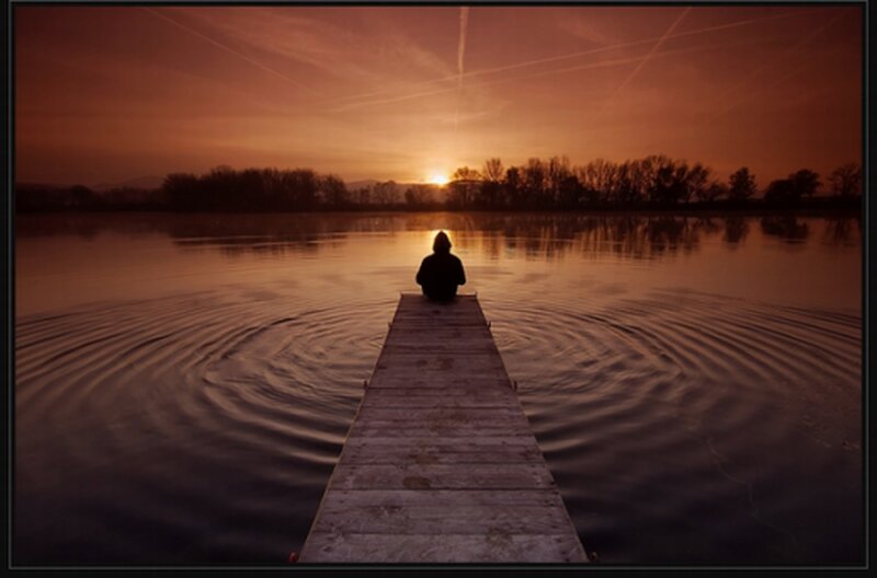 Person on Dock at Sunset — Orange, Serene