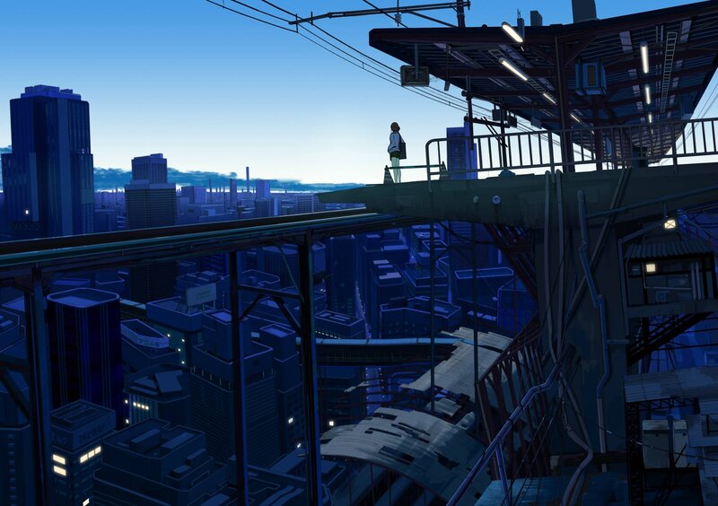 Person on Elevated Platform — Blue, Serene