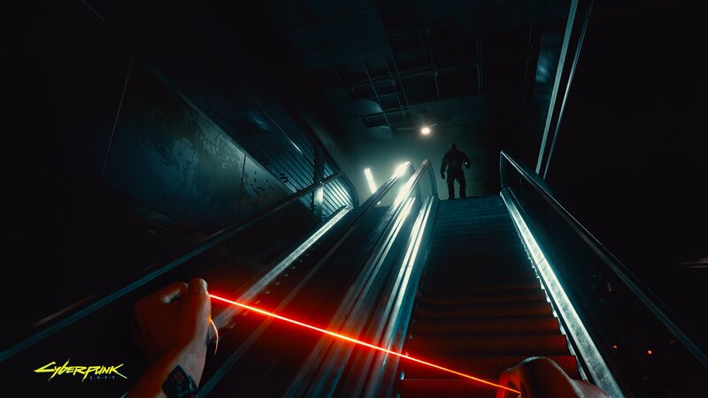 Person on Escalator — Black, Dark, Tense
