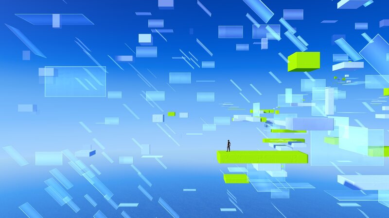 Person on Floating Platform — Blue