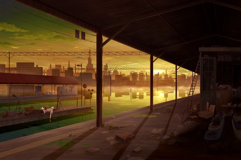Person on Flooded Platform