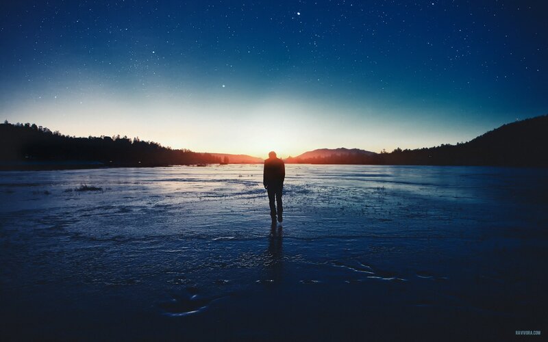 Person on Frozen Lake — Blue, Serene