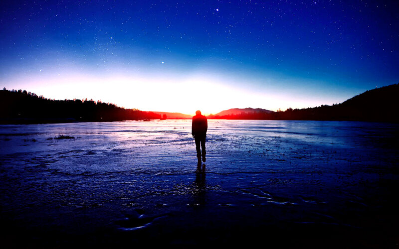Person on Frozen Lake — Blue