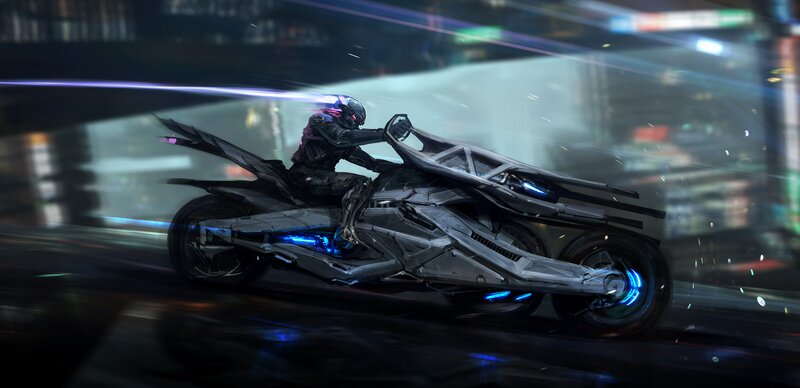 Person on Futuristic Motorcycle — Black, Dramatic, Night, Digital Art