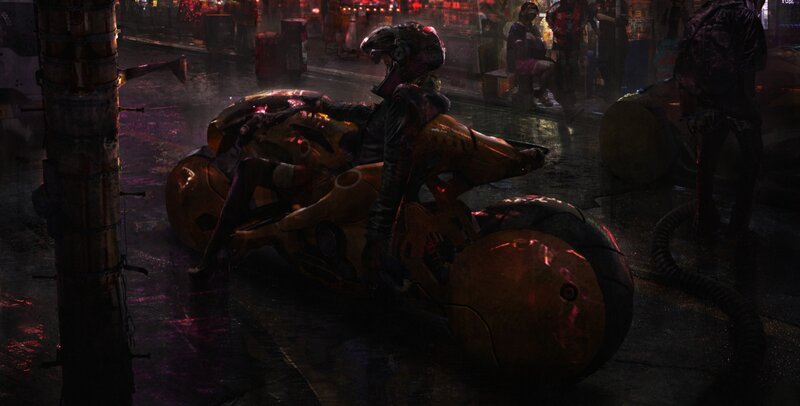 Person on Futuristic Motorcycle — Black, Dramatic, Night