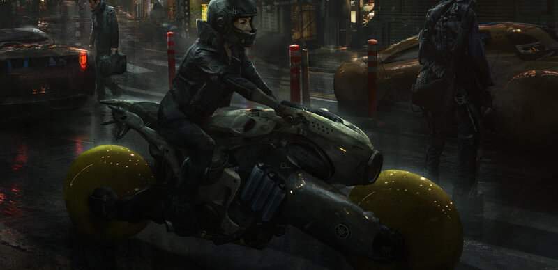 Person on Futuristic Motorcycle — Black, Dramatic