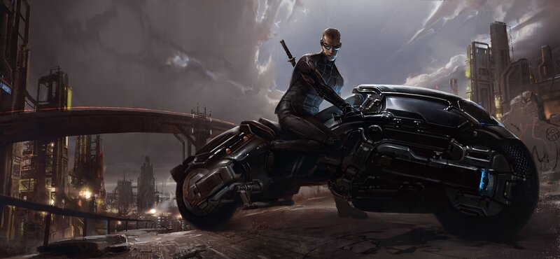 Person on Futuristic Motorcycle — Black